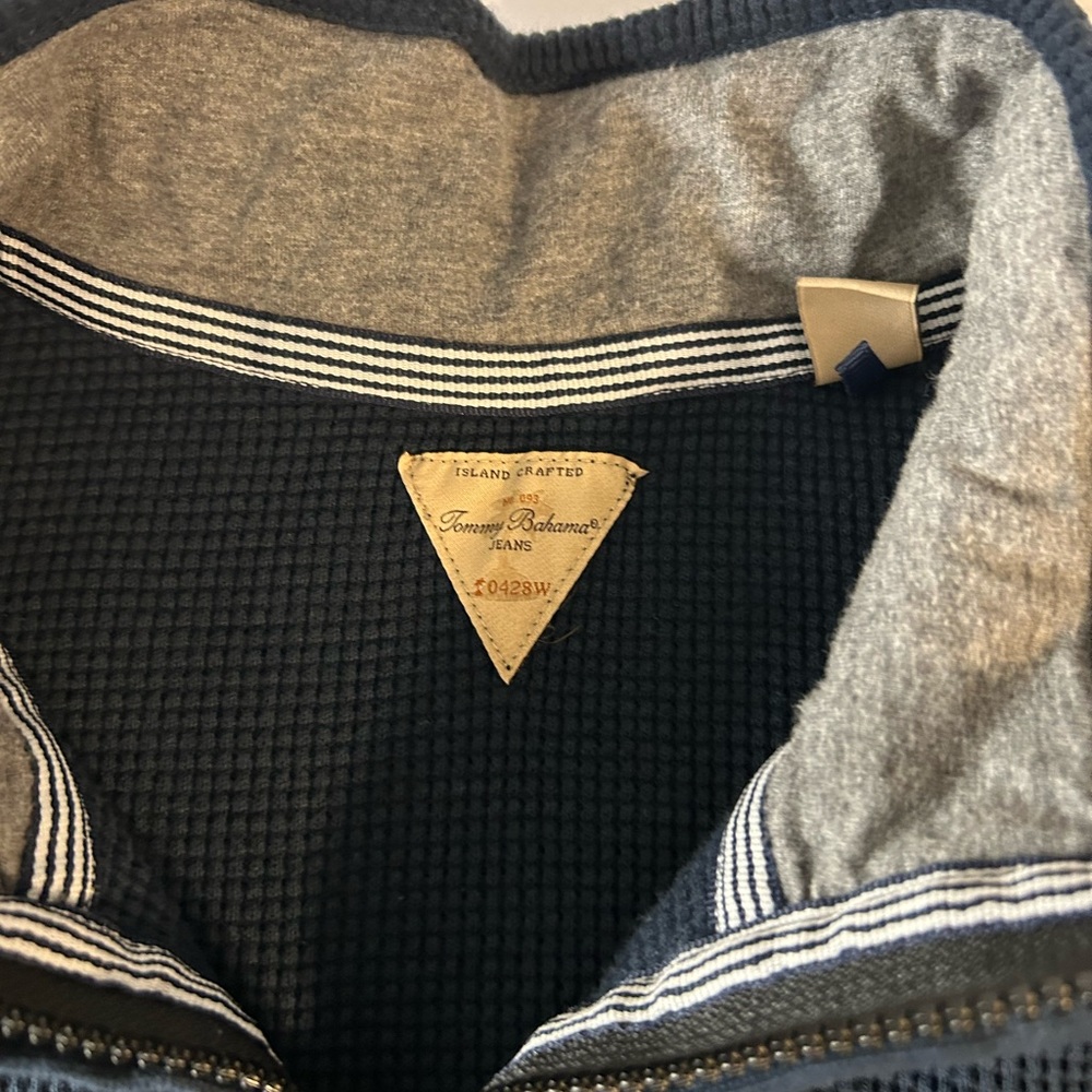 Tommy Bahama Blue 1/4 Zip Waffled Pullover w/‎ padded elbows - Picture 5 of 7
